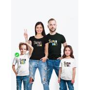 Футболки family look для всей семьи с принтом Super family| Прикольные одинаковые семейные футболки