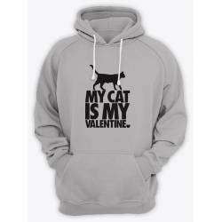 Прикольная, смешная и оригинальная толстовка с капюшоном с принтом ""Cat is my valentine""