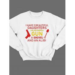 Модный свитшот - толстовка без капюшона с принтом "I have 2 beautiful daughters. I also have a gun"