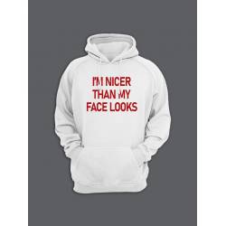 Модная толстовка с капюшоном без молнии - худи с принтом "I am nicer than my face looks"