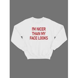 Свитшот женский модный с принтом I'm nicer / Толстовка для женщин с надписью