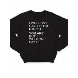 Модный свитшот - толстовка без капюшона и без молнии с принтом "I wouldn't say you're stupid. You are"