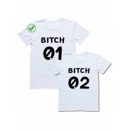 Футболки для двоих со смешными надписями с принтом Bitch 01 & Bitch 02/Парные для подруг