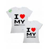 Парные футболки для парня и девушки/для двоих с принтом I love my girlfriend &boyfriend