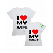 Парные футболки для мужа и жены/для двоих с принтом I love my wife& husband
