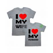 Парные футболки для мужа и жены/для двоих с принтом I love my wife& husband