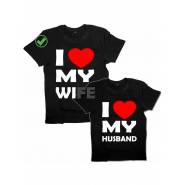 Парные футболки для мужа и жены/для двоих с принтом I love my wife& husband