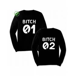 Парный свитшот для двоих с принтом "BITCH 01 & BITCH 02"