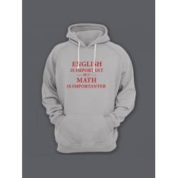 Прикольная мужская толстовка с капюшоном - худи с принтом "English is important but math is importanter"