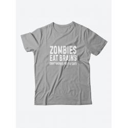Прикольная, смешная мужская футболка с принтом "Zombies eat brains you're safe"