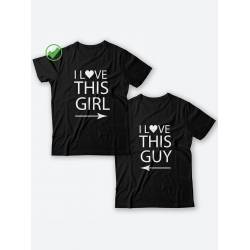 Футболки для двоих с надписями с принтом I love this guy&girl/Парные для влюбленных