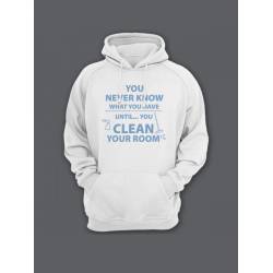 Прикольная мужская толстовка с капюшоном - худи с принтом "You never know what you have until you clean your room"