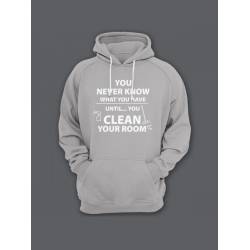 Прикольная мужская толстовка с капюшоном - худи с принтом "You never know what you have until you clean your room"