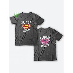 Парная футболка для двоих с принтом "Super папа & Super мама"