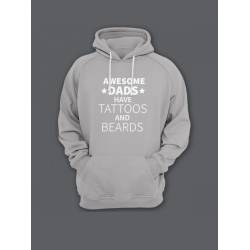 Прикольная мужская толстовка с капюшоном - худи с принтом "Awesome dads have tattoos and beards"