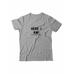 Футболка для мужчины с оригинальной надписью "Here i am"/Прикольная