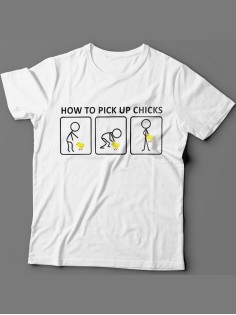 Мужская футболка с прикольным принтом "How to pick up chicks"