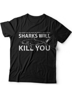 Мужская футболка с прикольным принтом "Sharks will kill you"