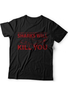 Мужская футболка с прикольным принтом "Sharks will kill you"