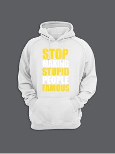 Прикольная мужская толстовка с капюшоном - худи с принтом "Stop making stupid people famous"
