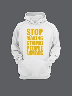 Прикольная мужская толстовка с капюшоном - худи с принтом "Stop making stupid people famous"