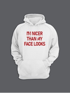 Мужская толстовка с капюшоном с принтом «I'm nicer» / Худи с прикольной надписью.