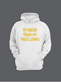 Мужская толстовка с капюшоном с принтом «I'm nicer» / Худи с прикольной надписью.