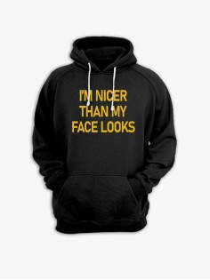 Мужская толстовка с капюшоном с принтом «I'm nicer» / Худи с прикольной надписью.