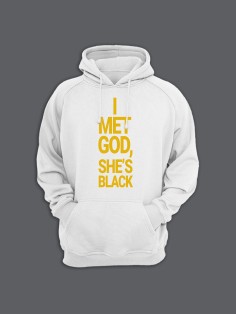 Прикольная мужская толстовка с капюшоном - худи с принтом "I met god, she is black"