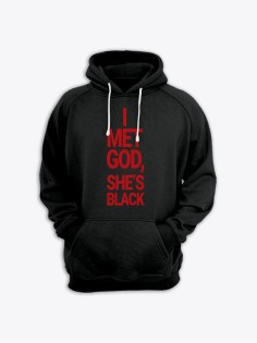 Прикольная мужская толстовка с капюшоном - худи с принтом "I met god, she is black"