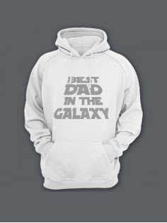 Прикольная мужская толстовка с капюшоном - худи с принтом "Best dad in the galaxy"