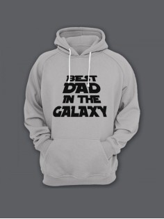 Прикольная мужская толстовка с капюшоном - худи с принтом "Best dad in the galaxy"