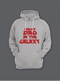 Прикольная мужская толстовка с капюшоном - худи с принтом "Best dad in the galaxy"