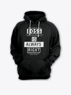 Прикольная мужская толстовка с капюшоном - худи с принтом "Boss is always right"