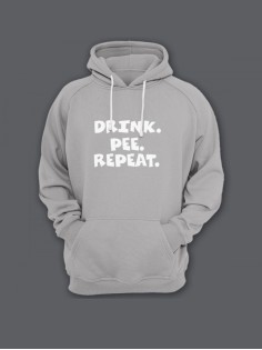 Прикольная мужская толстовка с капюшоном - худи с принтом "Drink. Pee. Repeat "