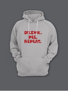 Прикольная мужская толстовка с капюшоном - худи с принтом "Drink. Pee. Repeat "