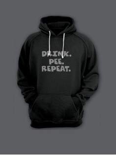 Прикольная мужская толстовка с капюшоном - худи с принтом "Drink. Pee. Repeat "