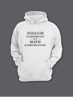 Прикольная мужская толстовка с капюшоном - худи с принтом "English is important but math"