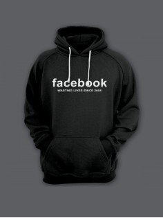 Прикольная мужская толстовка с капюшоном - худи с принтом "Facebook wasting live since 2004"