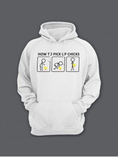 Прикольная мужская толстовка с капюшоном - худи с принтом "How to pick up chicks"
