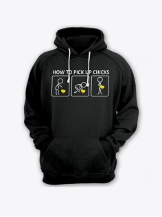 Прикольная мужская толстовка с капюшоном - худи с принтом "How to pick up chicks"