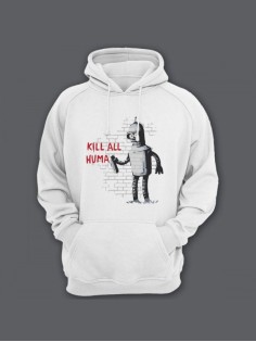 Прикольная мужская толстовка с капюшоном - худи с принтом "Kill all huma"