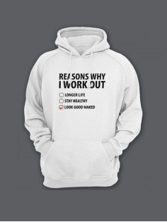 Прикольная мужская толстовка с капюшоном - худи с принтом "Reasons why i work out"