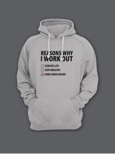 Прикольная мужская толстовка с капюшоном - худи с принтом "Reasons why i work out"