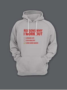 Прикольная мужская толстовка с капюшоном - худи с принтом "Reasons why i work out"