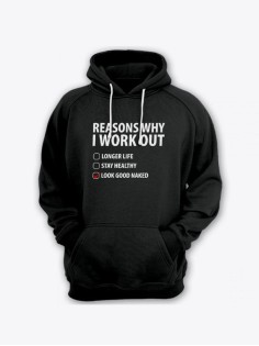 Прикольная мужская толстовка с капюшоном - худи с принтом "Reasons why i work out"