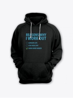 Прикольная мужская толстовка с капюшоном - худи с принтом "Reasons why i work out"