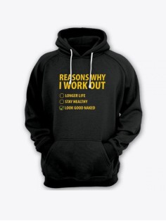 Прикольная мужская толстовка с капюшоном - худи с принтом "Reasons why i work out"
