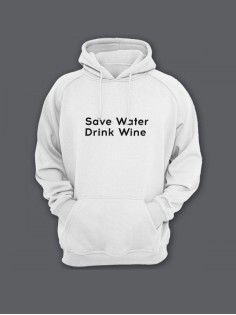 Прикольная мужская толстовка с капюшоном - худи с принтом "Save water drink wine"