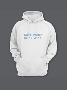 Прикольная мужская толстовка с капюшоном - худи с принтом "Save water drink wine"
